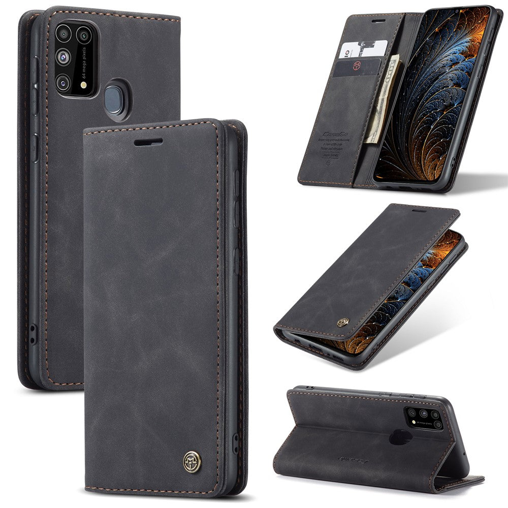CASEME 013 Series Auto-absorbed Leather Shell for Samsung Galaxy M31 - Black