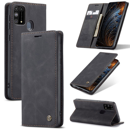 CASEME 013 Series Auto-absorbed Leather Shell for Samsung Galaxy M31 - Black