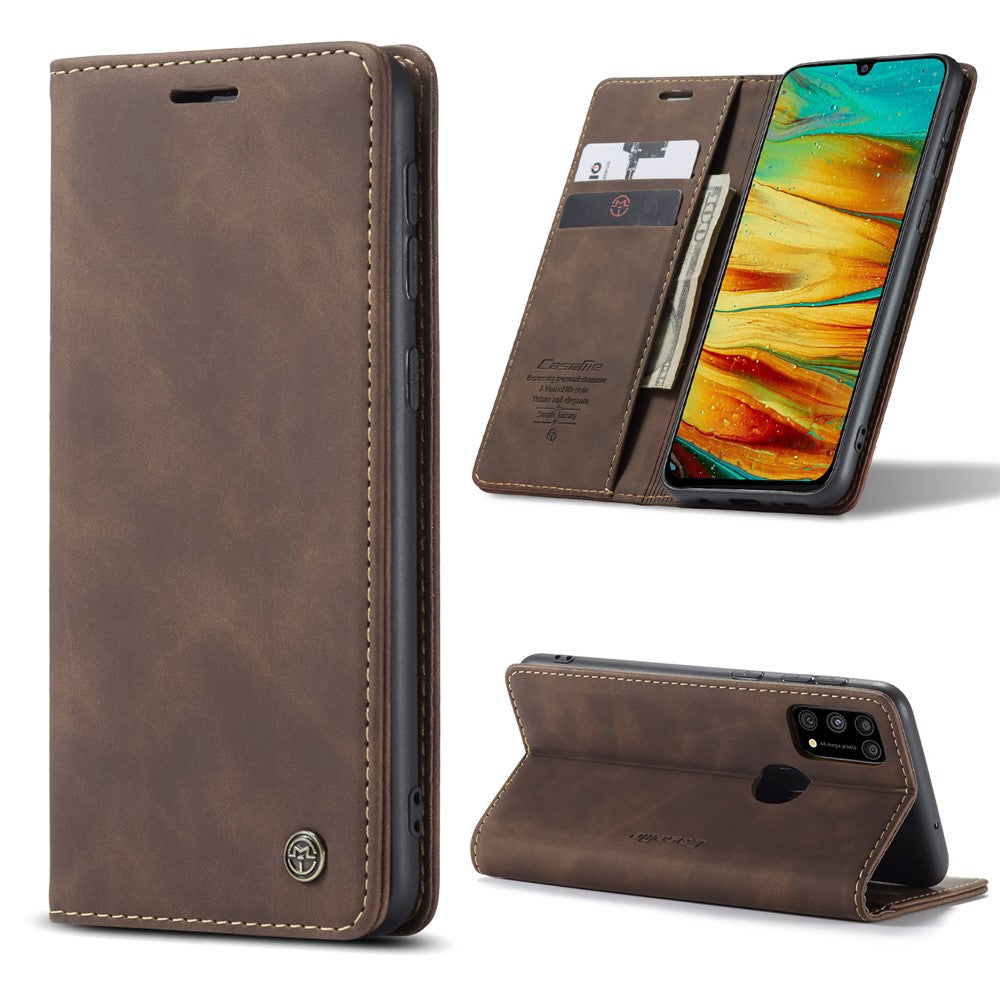 CASEME 013 Series Auto-absorbed Leather Shell for Samsung Galaxy M31 - Coffee