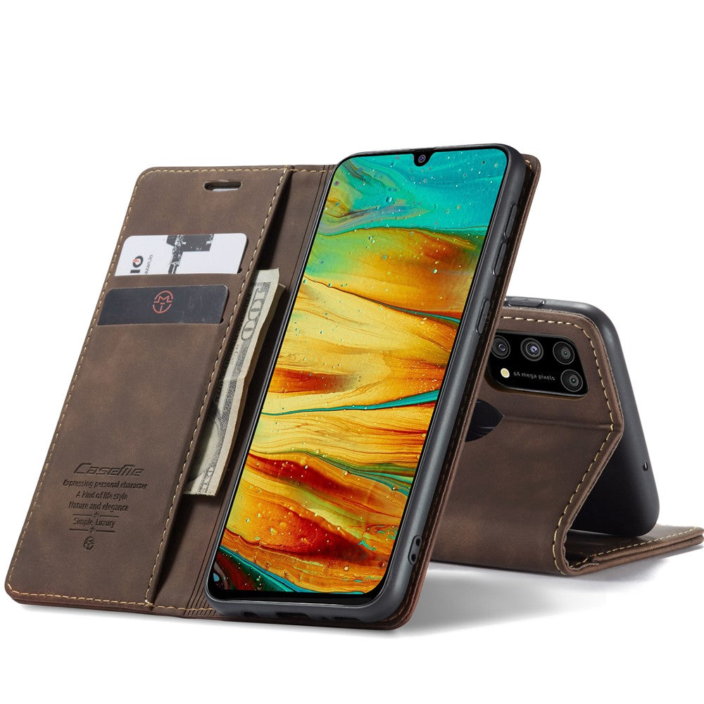 CASEME 013 Series Auto-absorbed Leather Shell for Samsung Galaxy M31 - Coffee