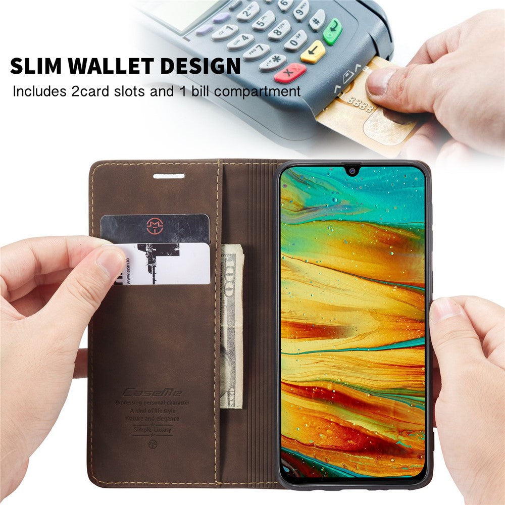 CASEME 013 Series Auto-absorbed Leather Shell for Samsung Galaxy M31 - Coffee
