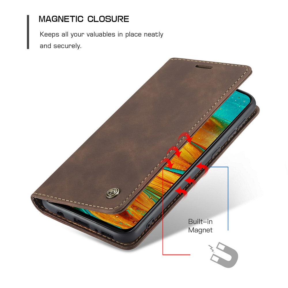 CASEME 013 Series Auto-absorbed Leather Shell for Samsung Galaxy M31 - Coffee