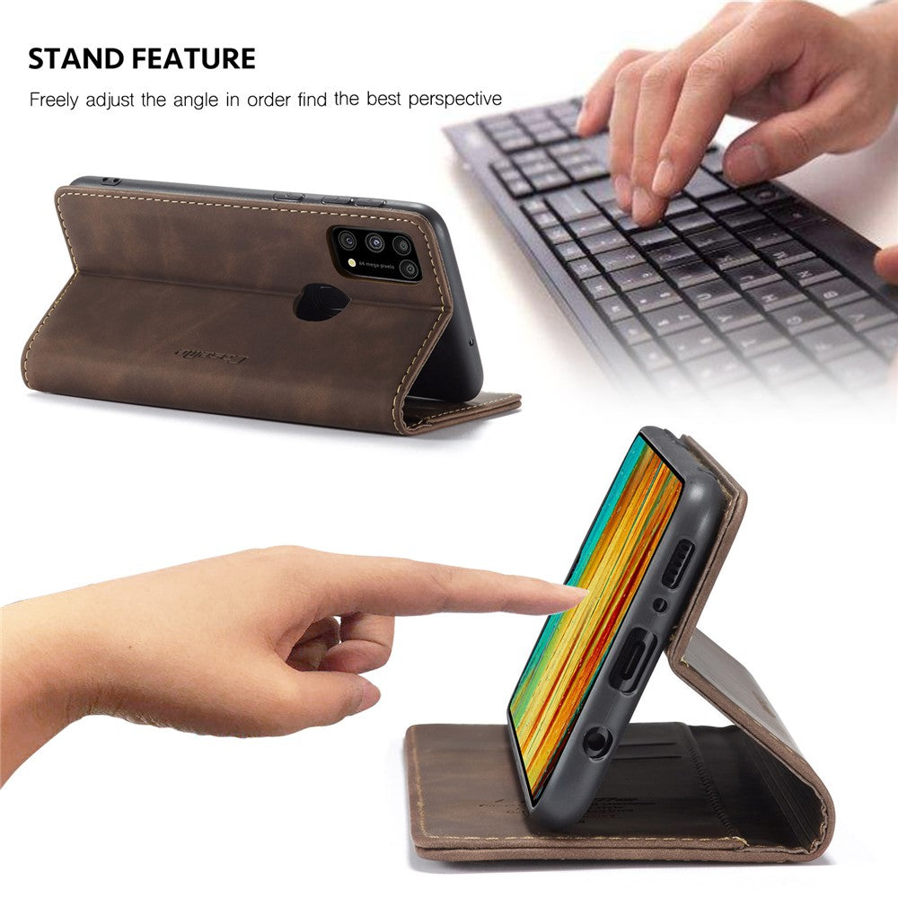 CASEME 013 Series Auto-absorbed Leather Shell for Samsung Galaxy M31 - Coffee