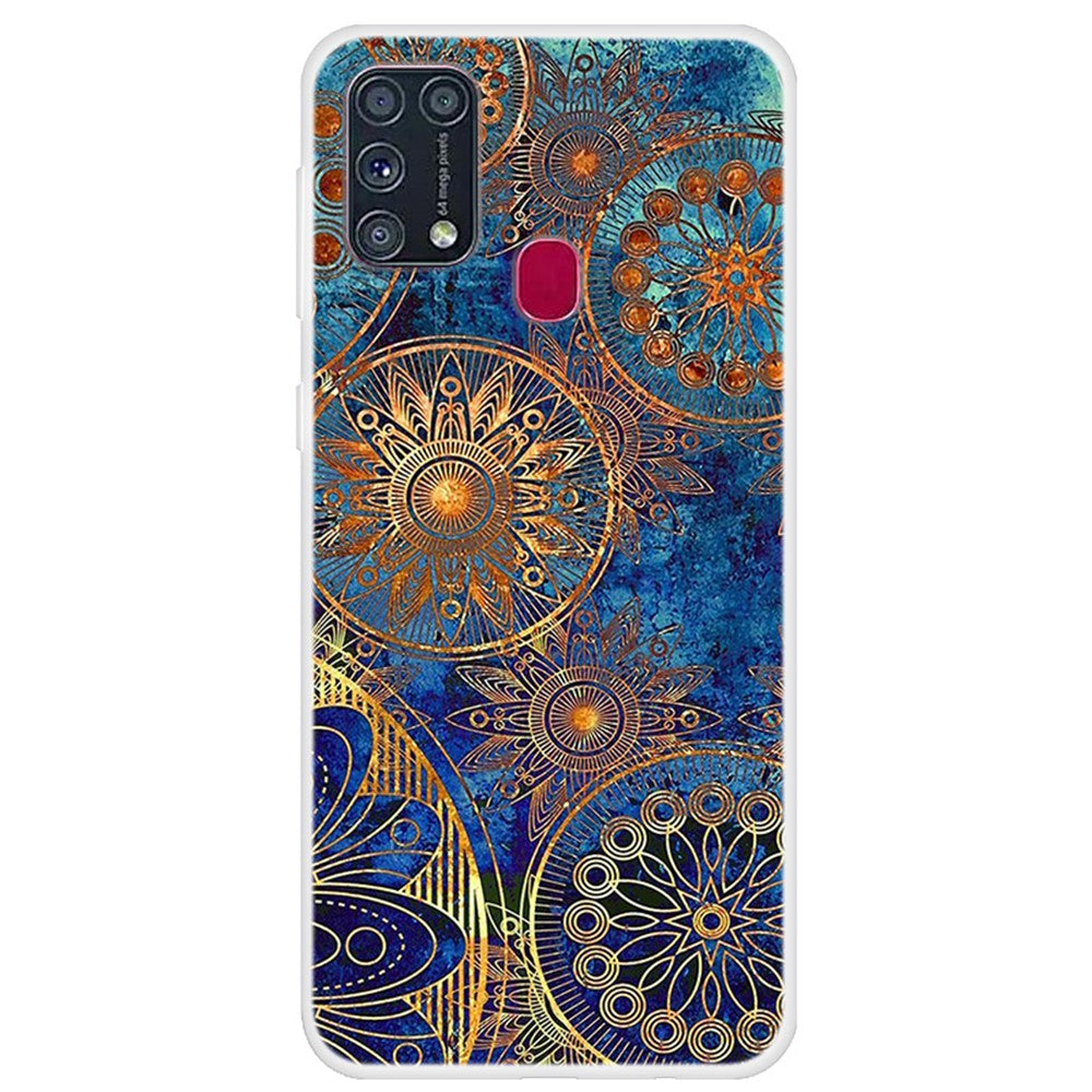 Pattern Printing Soft TPU Phone Case Cover for Samsung Galaxy M31 - Gold Flower
