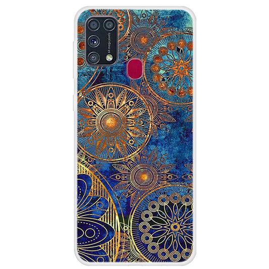 Pattern Printing Soft TPU Phone Case Cover for Samsung Galaxy M31 - Gold Flower