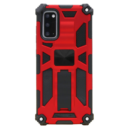 Kickstand Armor Dropproof PC TPU Hybrid Case with Magnetic Metal Sheet for Samsung Galaxy S20 4G/S20 5G - Red