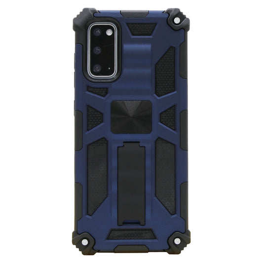 Kickstand Armor Dropproof PC TPU Hybrid Case with Magnetic Metal Sheet for Samsung Galaxy S20 4G/S20 5G - Blue