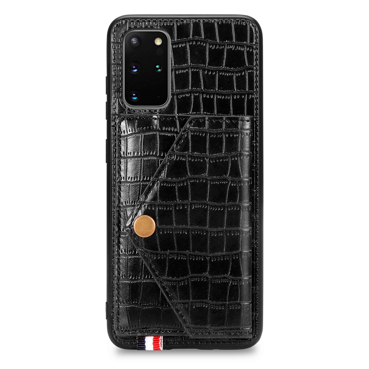 Crocodile Skin with Card Holder PU Leather Coated TPU Case for Samsung Galaxy S20 Plus - Black
