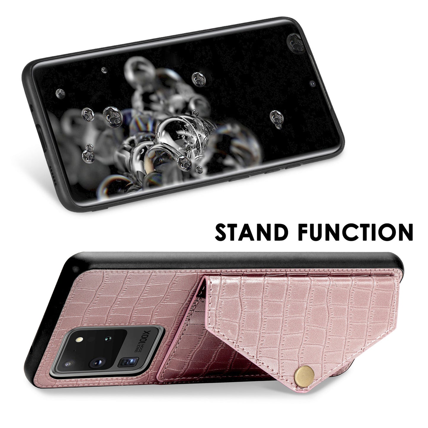 Crocodile Texture Phone Case Cover Card Holder for Samsung Galaxy S20 Ultra - Rose Gold