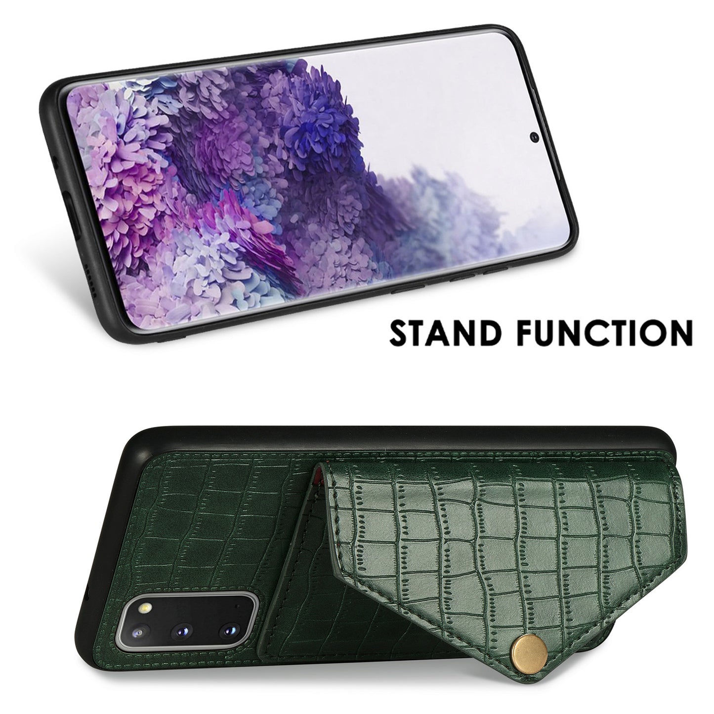 Crocodile Surface with Kickstand Cell Phone Case for Samsung Galaxy S20 4G/S20 5G - Green