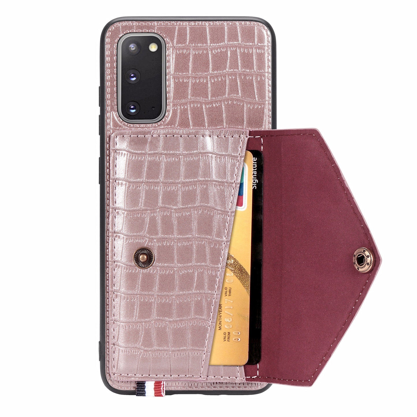 Crocodile Surface with Kickstand Cell Phone Case for Samsung Galaxy S20 4G/S20 5G - Rose Gold