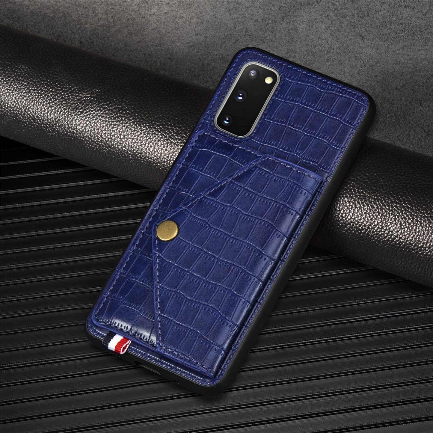 Crocodile Surface with Kickstand Cell Phone Case for Samsung Galaxy S20 4G/S20 5G - Blue