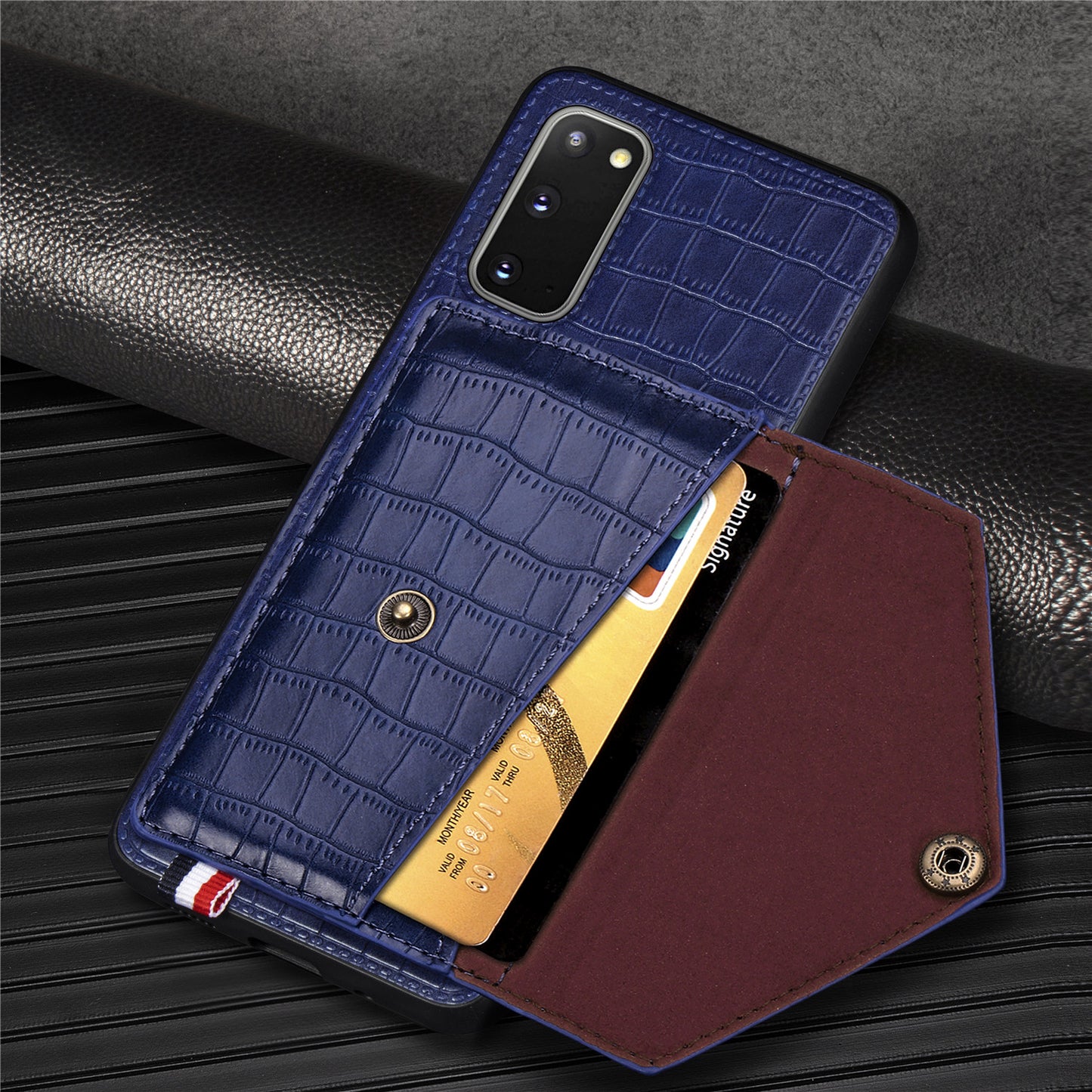 Crocodile Surface with Kickstand Cell Phone Case for Samsung Galaxy S20 4G/S20 5G - Blue