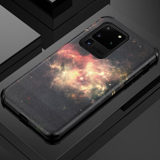 Silk Skin Pattern Printing Shock-resistant PU Leather Coated TPU Back Shell for Samsung Galaxy S20 Ultra - Style D