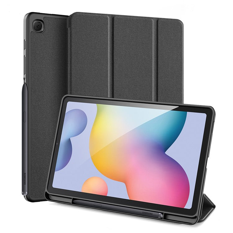 DUX DUCIS Domo Series Pen Holder Tri-fold Stand Leather Case for Samsung Galaxy Tab S6 Lite P610 P615 / (2022) / (2024) - Black
