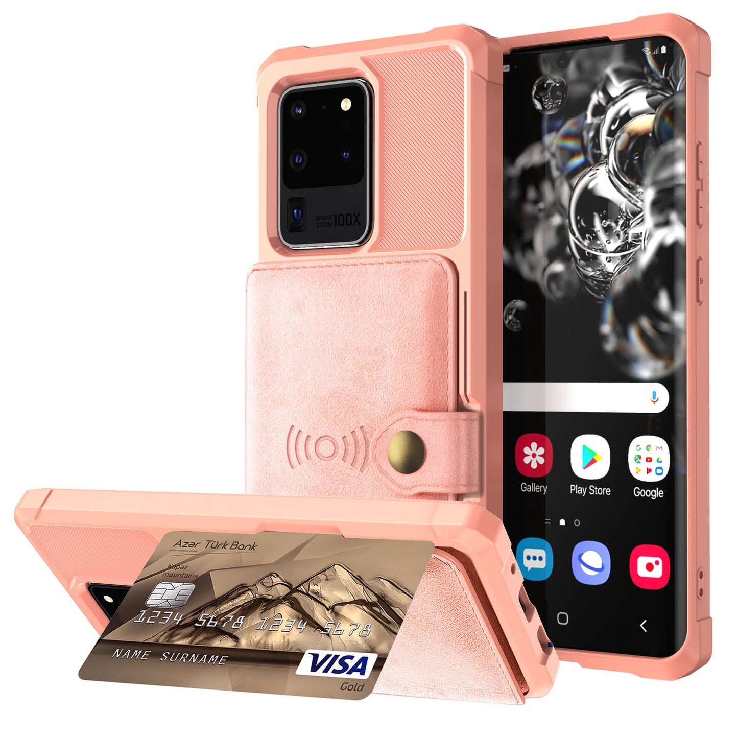For Samsung Galaxy S20 Ultra PU Leather Coated TPU Wallet Phone Case - Rose Gold