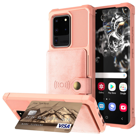 For Samsung Galaxy S20 Ultra PU Leather Coated TPU Wallet Phone Case - Rose Gold