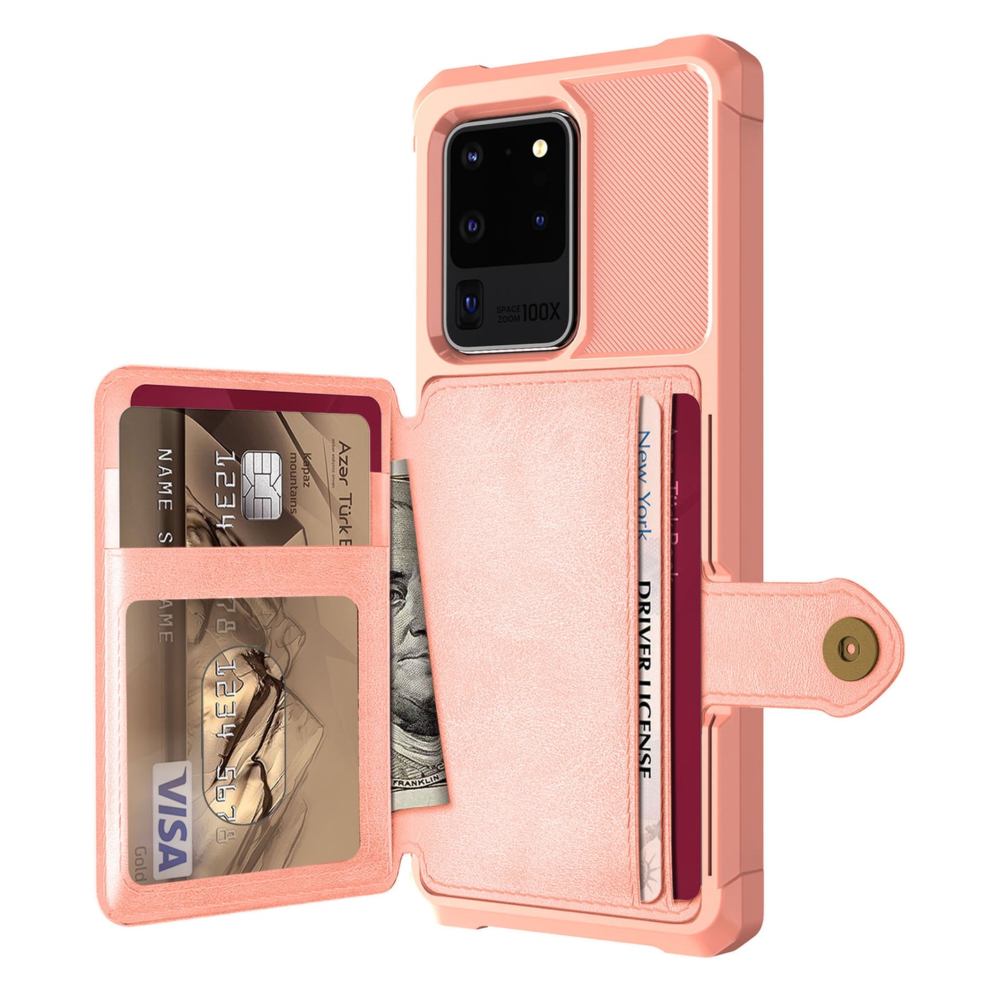 For Samsung Galaxy S20 Ultra PU Leather Coated TPU Wallet Phone Case - Rose Gold