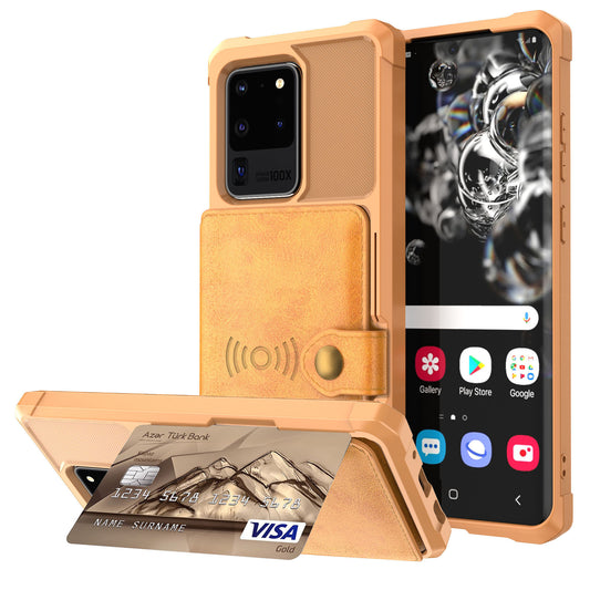 For Samsung Galaxy S20 Ultra PU Leather Coated TPU Wallet Phone Case - Yellow