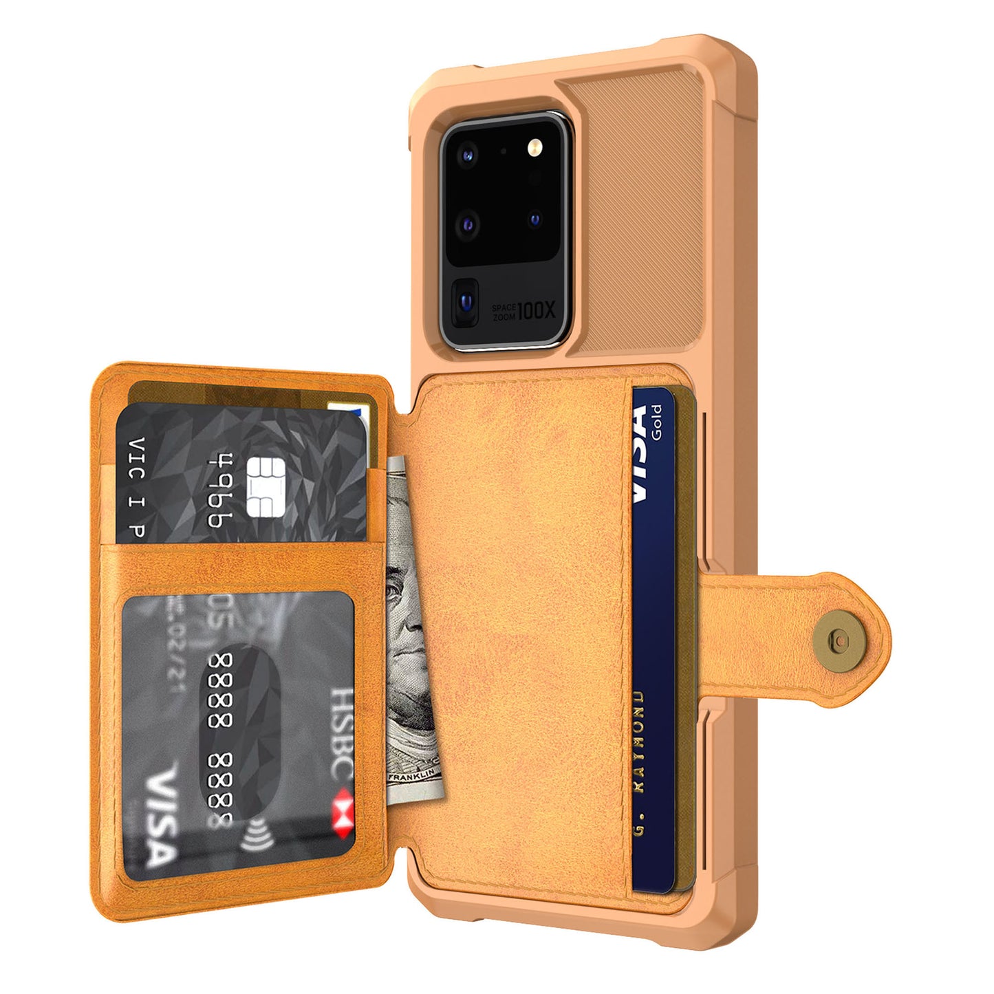 For Samsung Galaxy S20 Ultra PU Leather Coated TPU Wallet Phone Case - Yellow