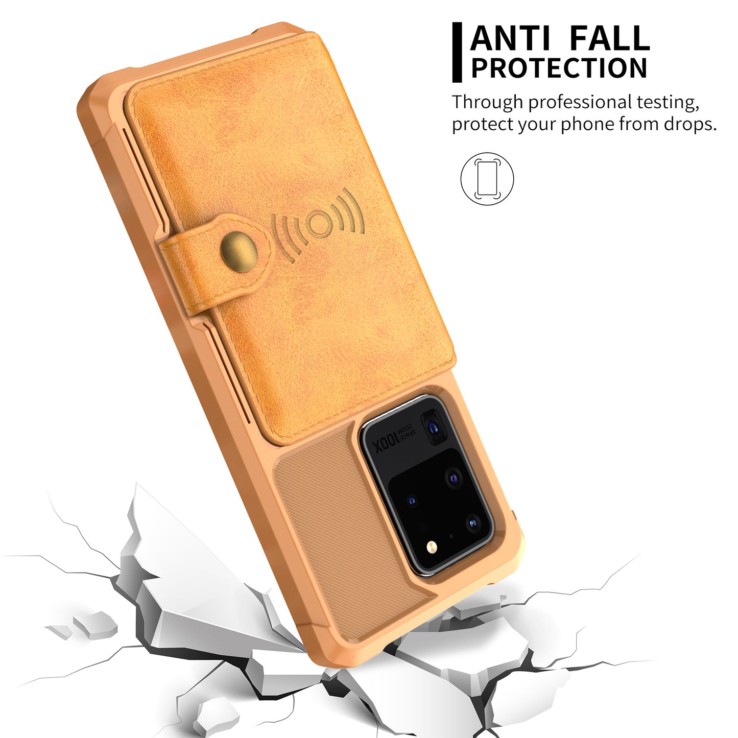 For Samsung Galaxy S20 Ultra PU Leather Coated TPU Wallet Phone Case - Yellow