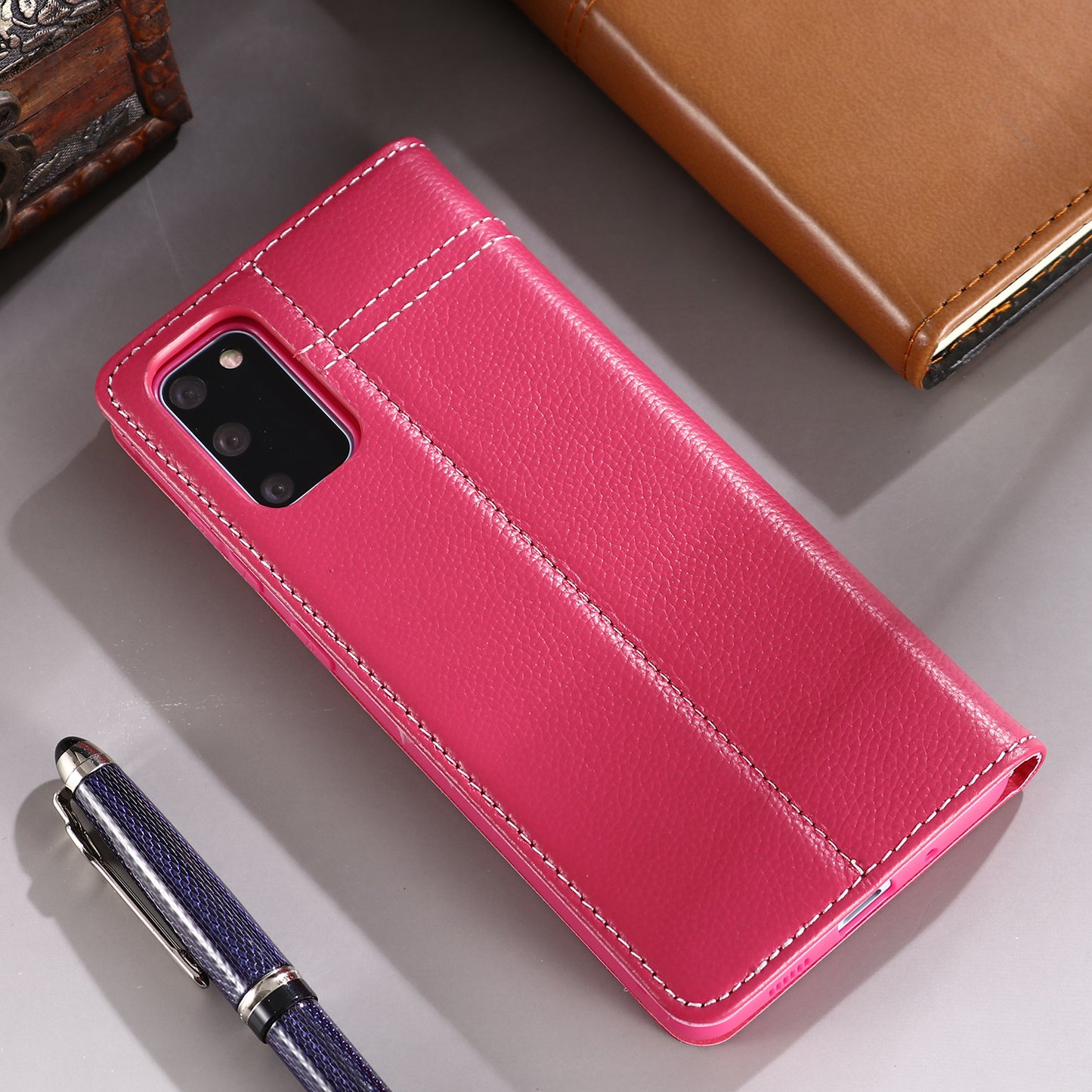 GEBEI Genuine Leather Unique Shell for Samsung Galaxy S20 4G/S20 5G - Rose