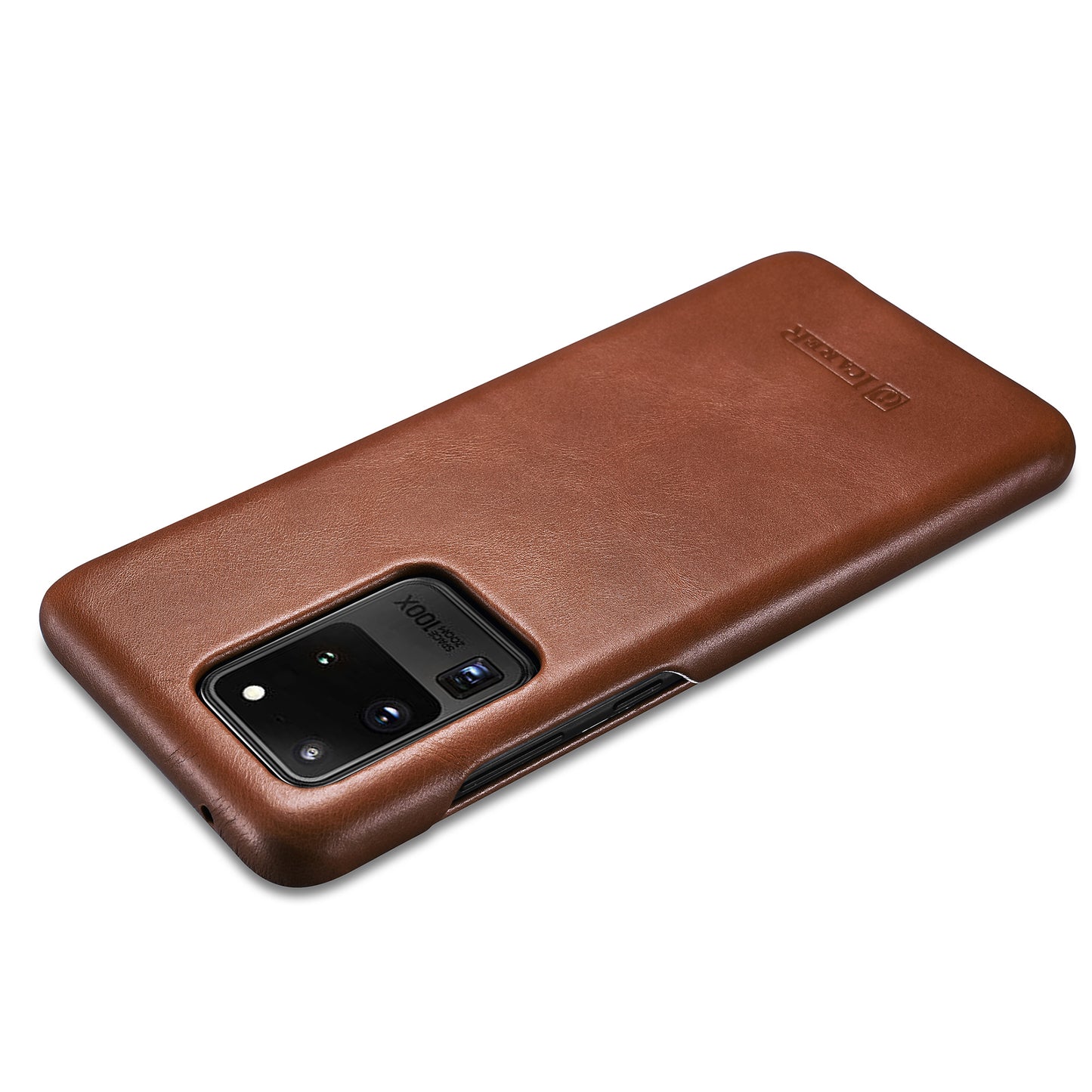 ICARER Curved Edge Retro Genuine Leather Shell for Samsung Galaxy S20 Ultra - Brown