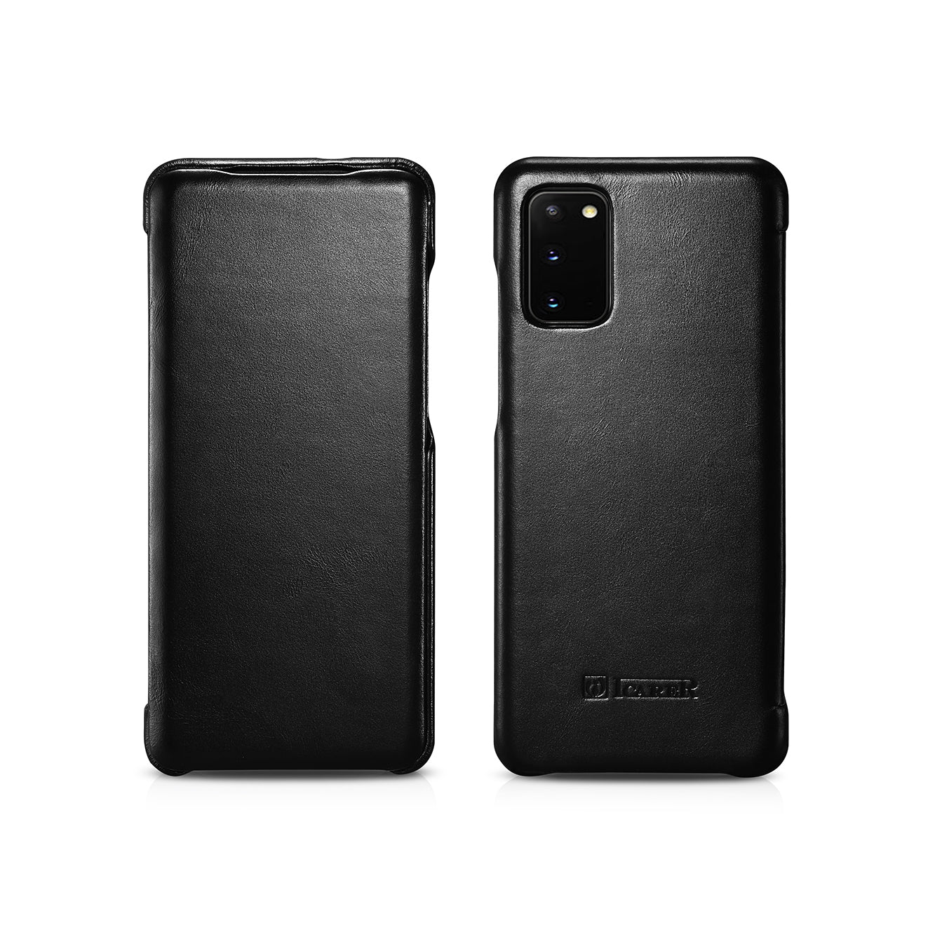 ICARER Curved Edge Genuine Leather Mobile Phone Shell for Samsung Galaxy S20 4G/S20 5G - Black