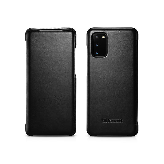 ICARER Curved Edge Genuine Leather Mobile Phone Shell for Samsung Galaxy S20 4G/S20 5G - Black
