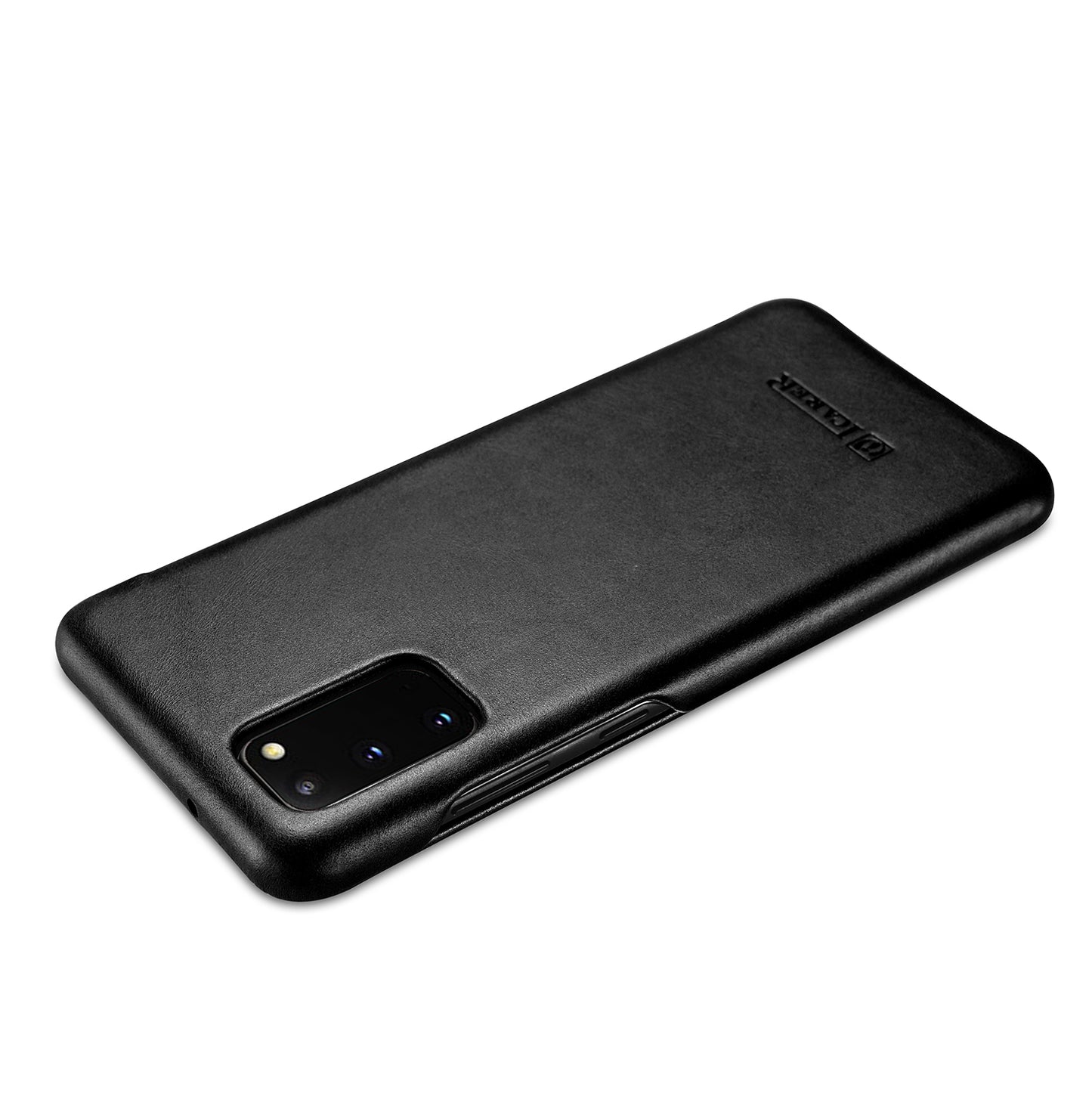 ICARER Curved Edge Genuine Leather Mobile Phone Shell for Samsung Galaxy S20 4G/S20 5G - Black