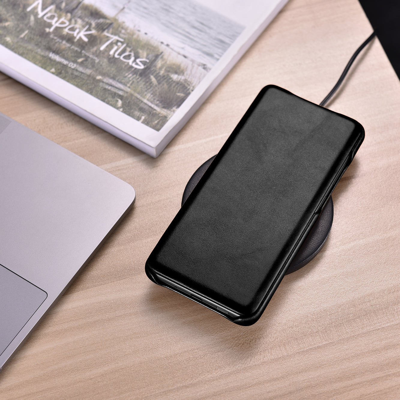 ICARER Curved Edge Genuine Leather Mobile Phone Shell for Samsung Galaxy S20 4G/S20 5G - Black