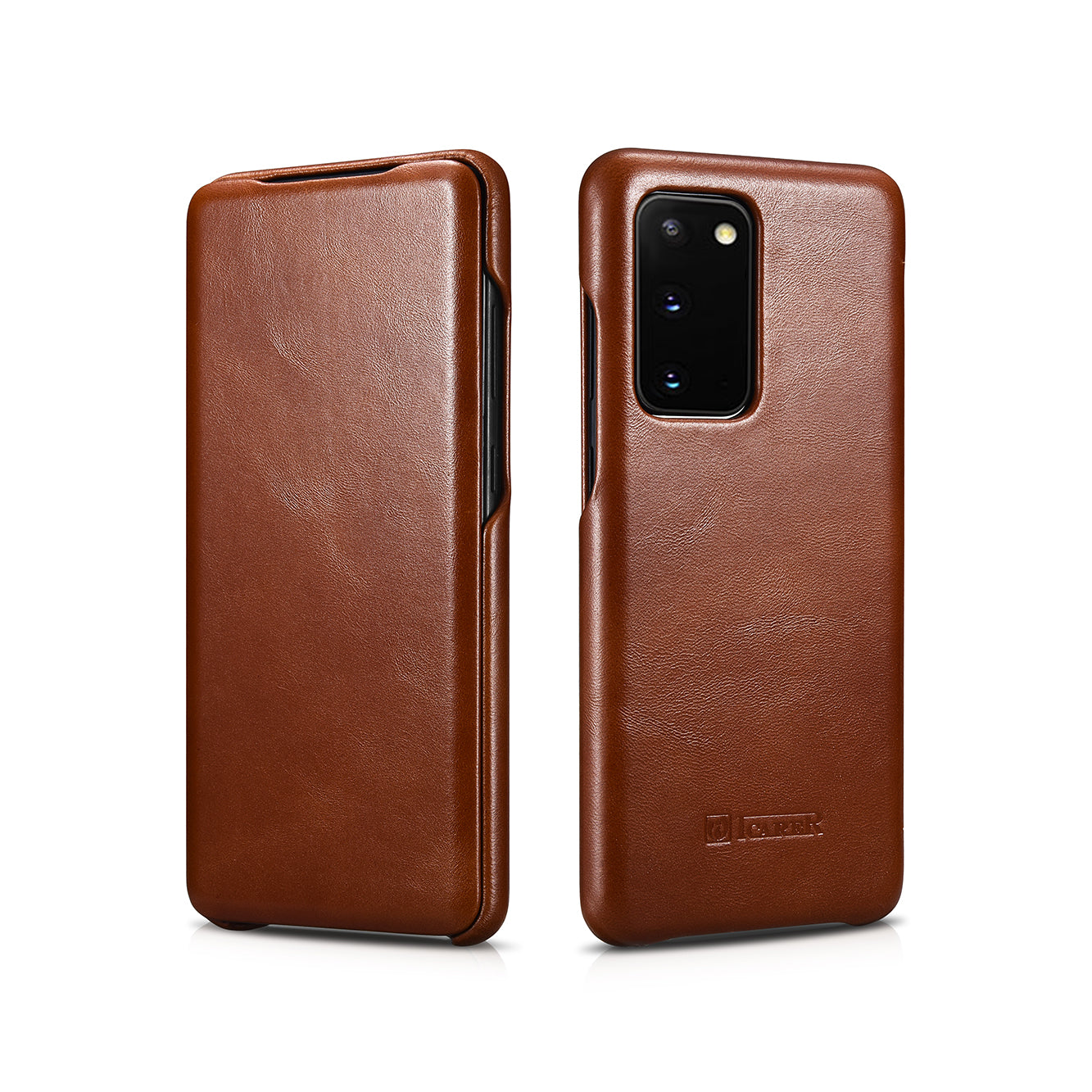ICARER Curved Edge Genuine Leather Mobile Phone Shell for Samsung Galaxy S20 4G/S20 5G - Brown