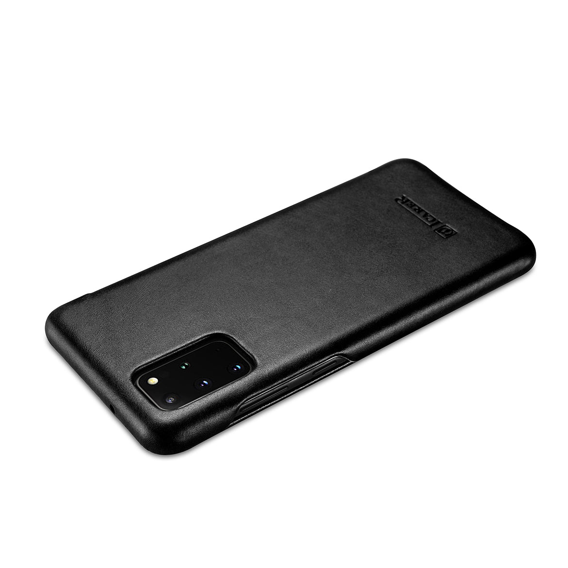 ICARER Curved Edge Vintage Genuine Leather Unique Cover for Samsung Galaxy S20 Plus - Black