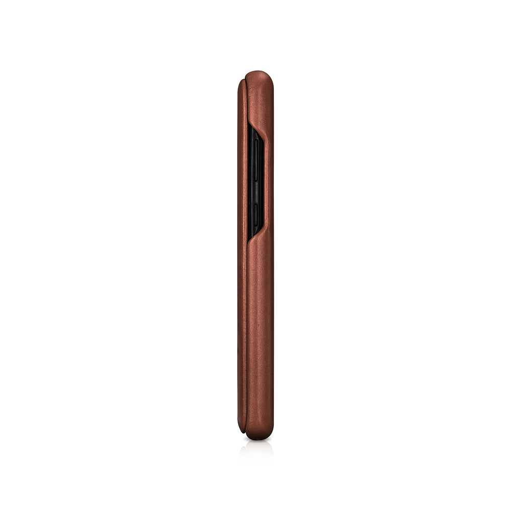 ICARER Curved Edge Vintage Genuine Leather Unique Cover for Samsung Galaxy S20 Plus - Brown