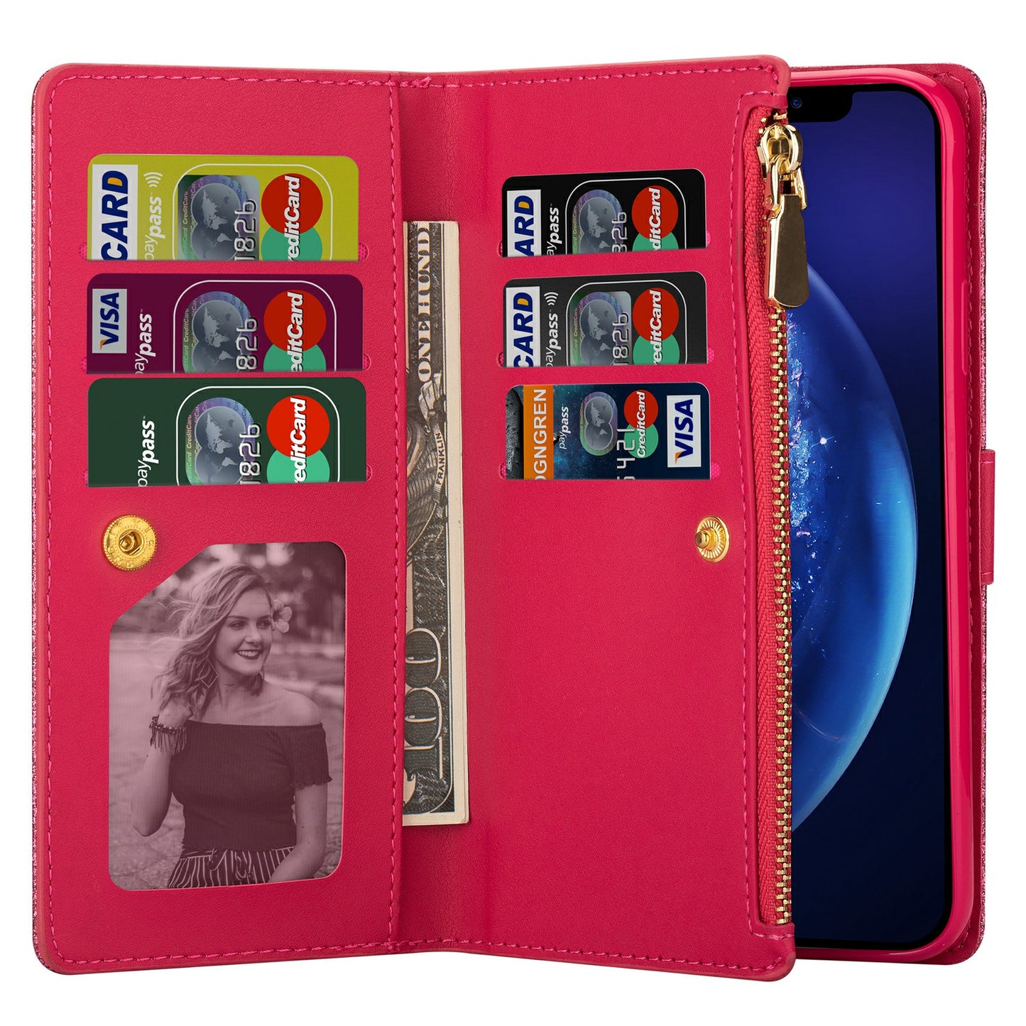 Glittery Starry Style Laser Carving Zipper Wallet Stand Leather Cover for Samsung Galaxy S20 4G/S20 5G - Rose