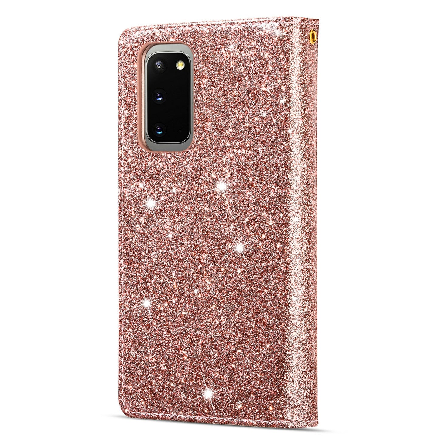 Glittery Starry Style Laser Carving Zipper Wallet Stand Leather Cover for Samsung Galaxy S20 4G/S20 5G - Rose Gold