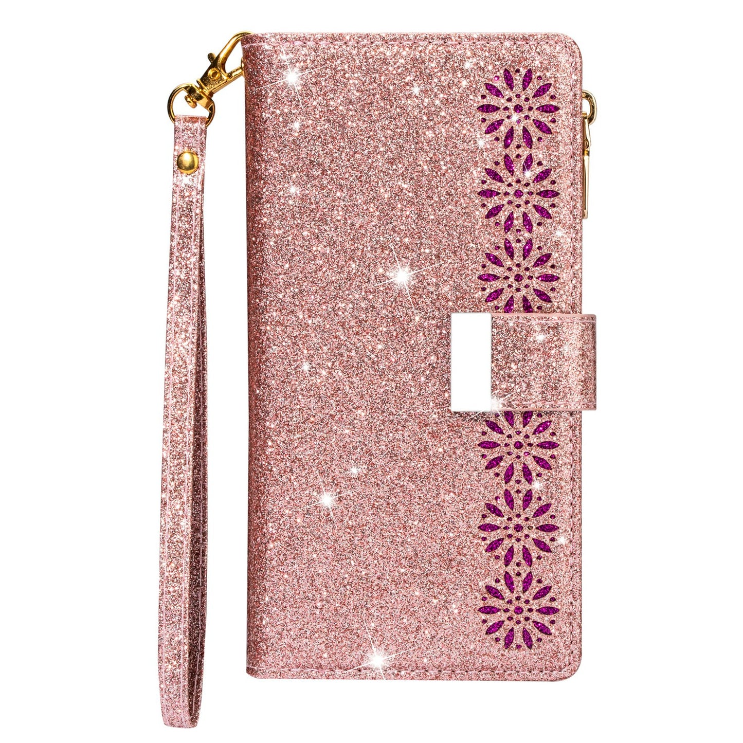 Glittery Starry Style Laser Carving Zipper Wallet Stand Leather Cover for Samsung Galaxy S20 4G/S20 5G - Rose Gold