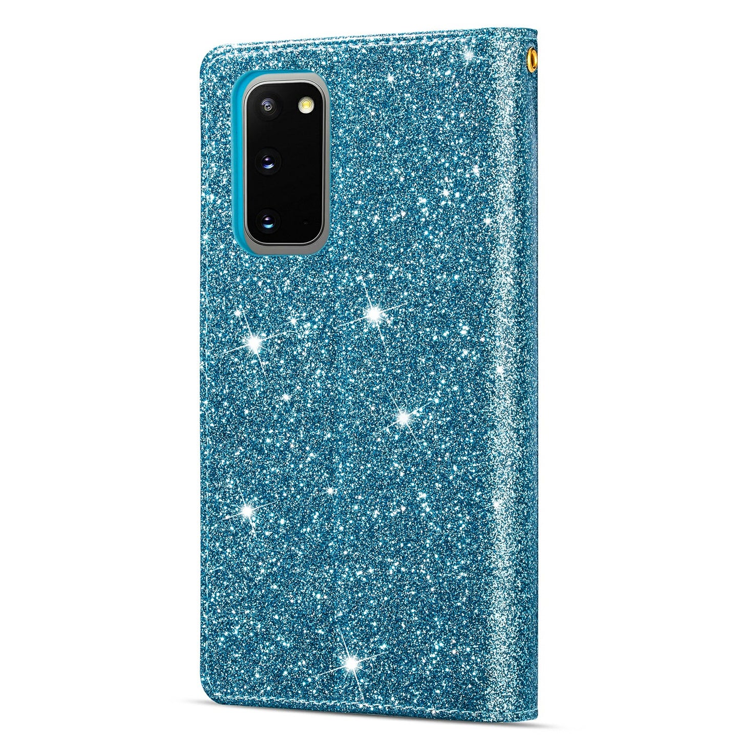 Glittery Starry Style Laser Carving Zipper Wallet Stand Leather Cover for Samsung Galaxy S20 4G/S20 5G - Blue