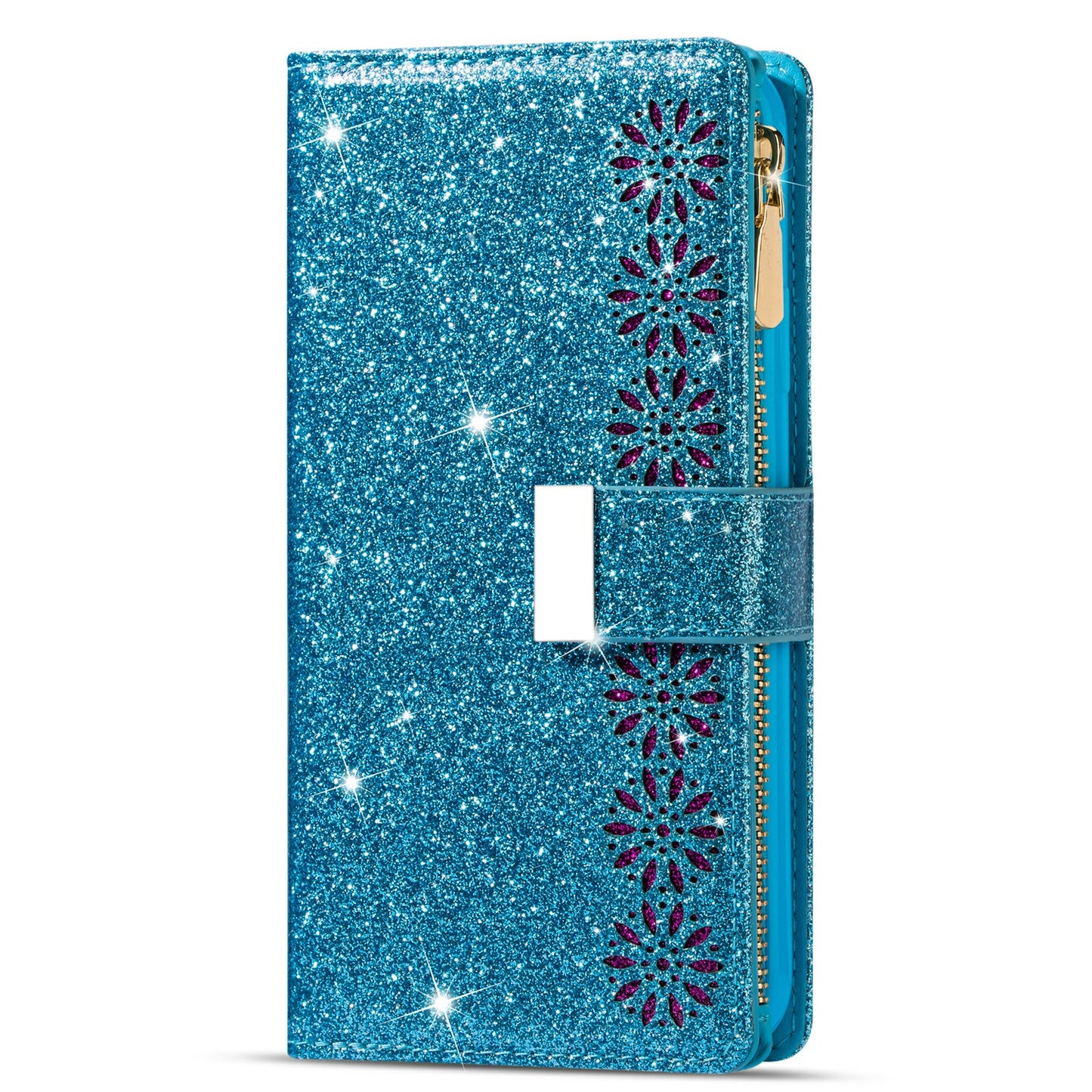Glittery Starry Style Laser Carving Zipper Wallet Stand Leather Cover for Samsung Galaxy S20 4G/S20 5G - Blue