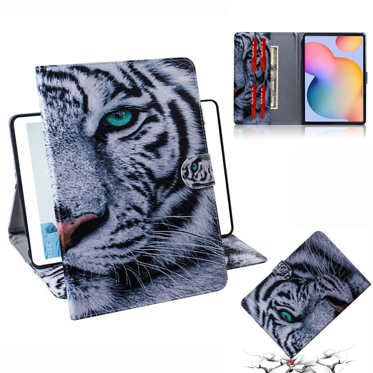 Pattern Printing Wallet Leather Tablet Cover for Samsung Galaxy Tab S6 Lite (2020) P610 P615 / (2022) / (2024) - Tiger Face