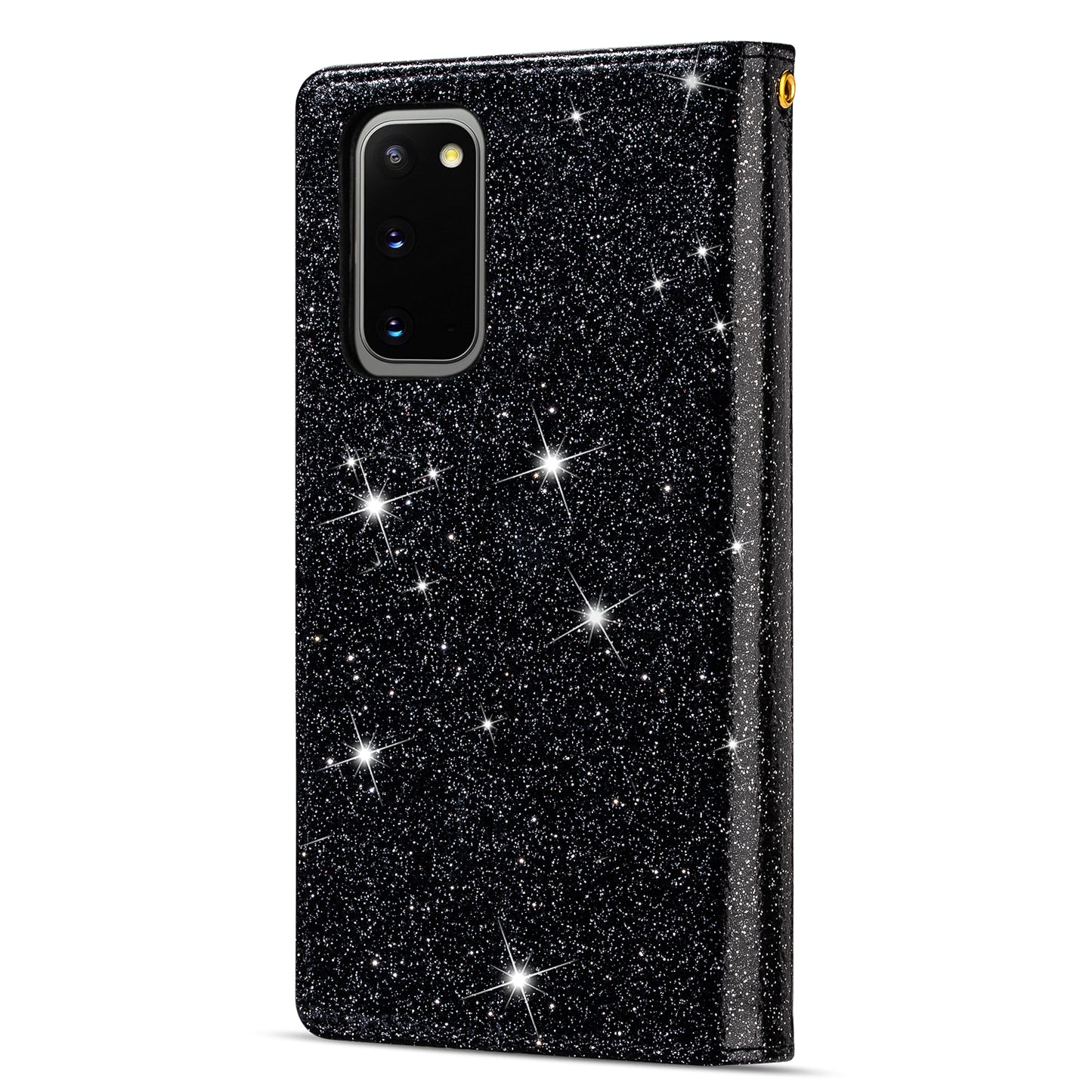Glittery Starry Style Laser Carving Zipper Wallet Stand Leather Case for Samsung Galaxy S20 Plus / S20 Plus 5G - Black