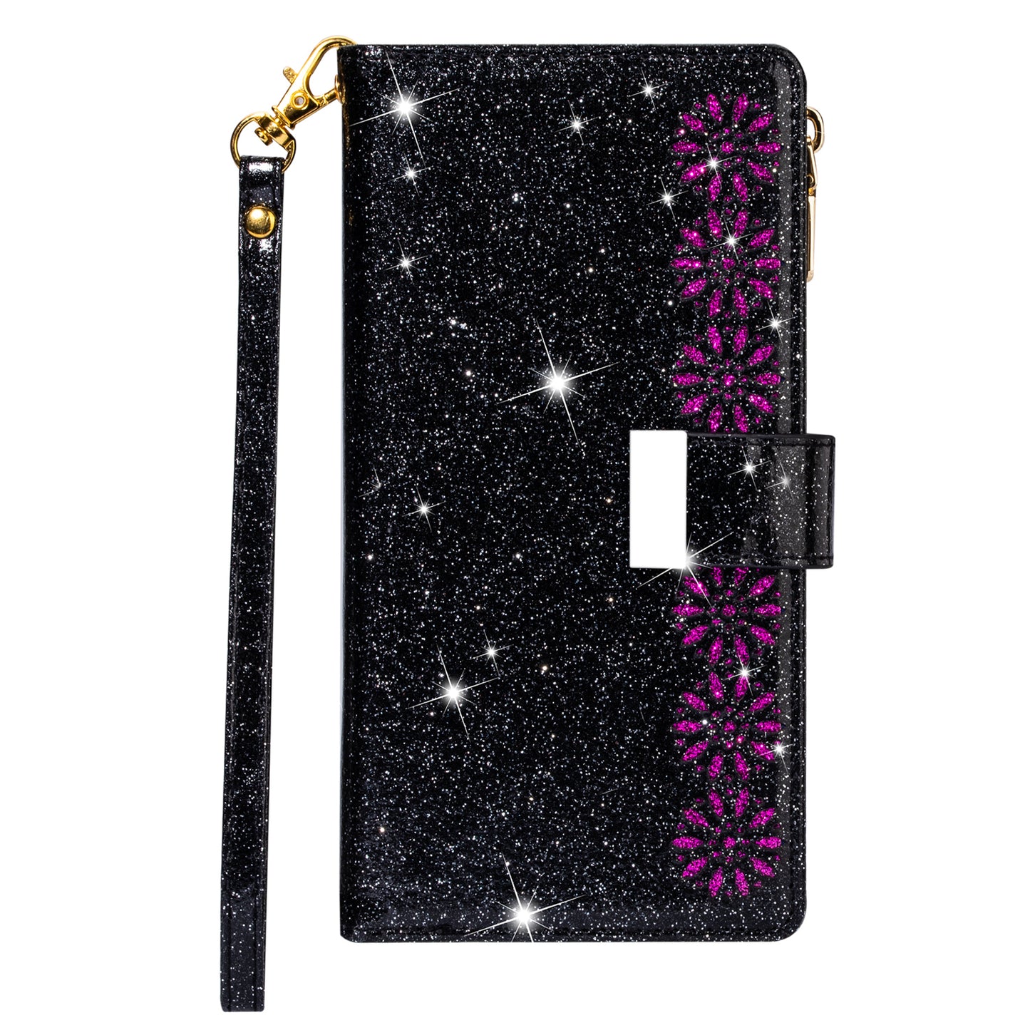 Glittery Starry Style Laser Carving Zipper Wallet Stand Leather Case for Samsung Galaxy S20 Plus / S20 Plus 5G - Black