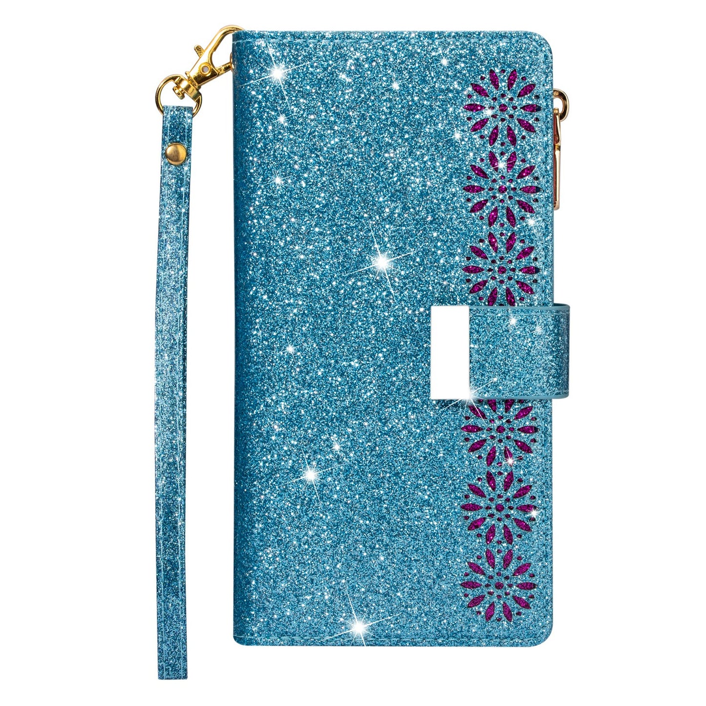 Glittery Starry Style Laser Carving Zipper Wallet Stand Leather Case for Samsung Galaxy S20 Plus / S20 Plus 5G - Blue