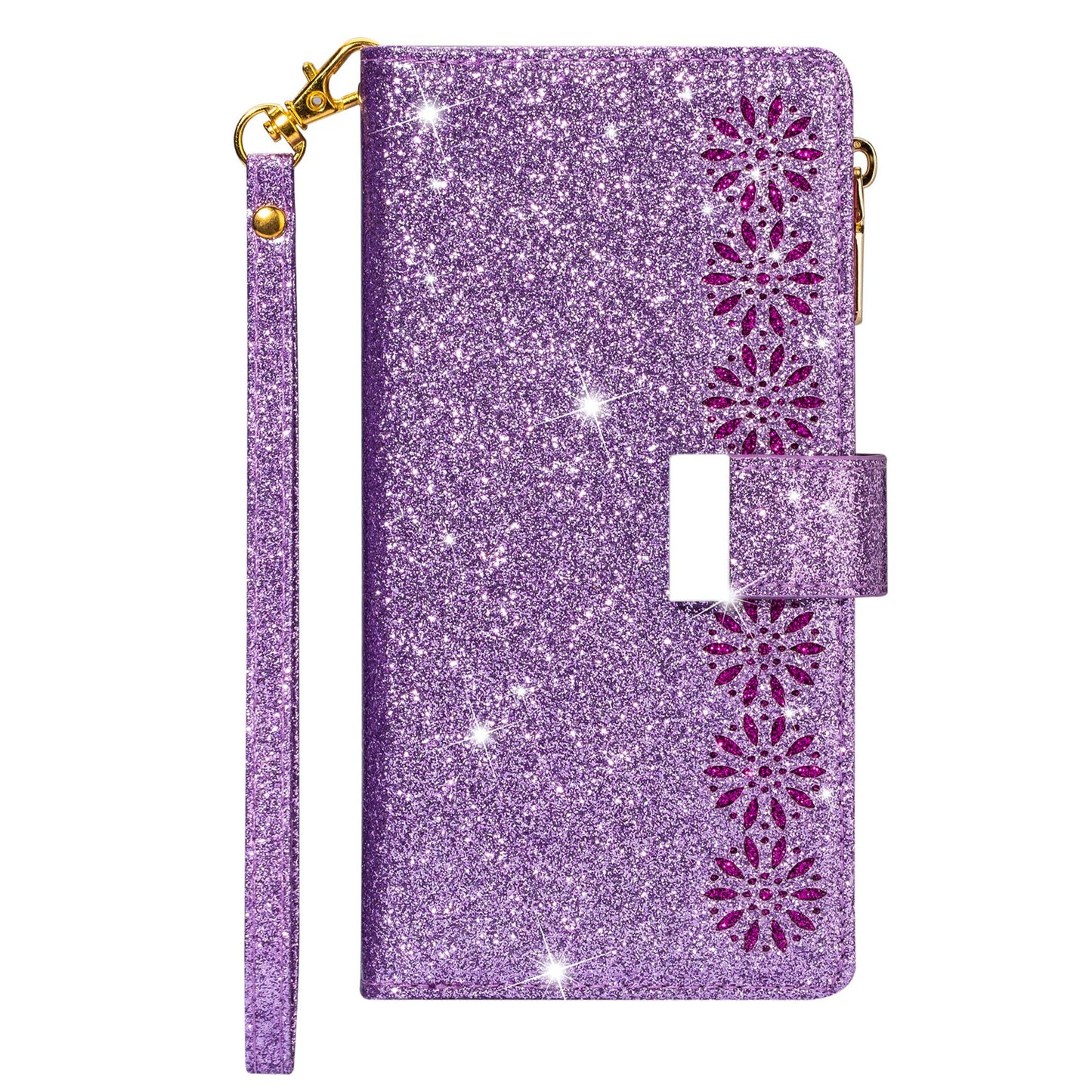 Glittery Starry Style Laser Carving Zipper Wallet Stand Leather Case for Samsung Galaxy S20 Plus / S20 Plus 5G - Purple