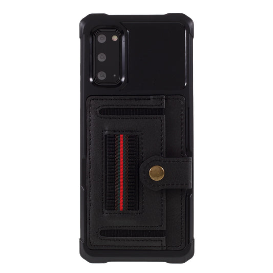 Phone Case with Card Slot and Elastic Finger Ring Strap Protective shell for Samsung Galaxy S20 4G/S20 5G - Black