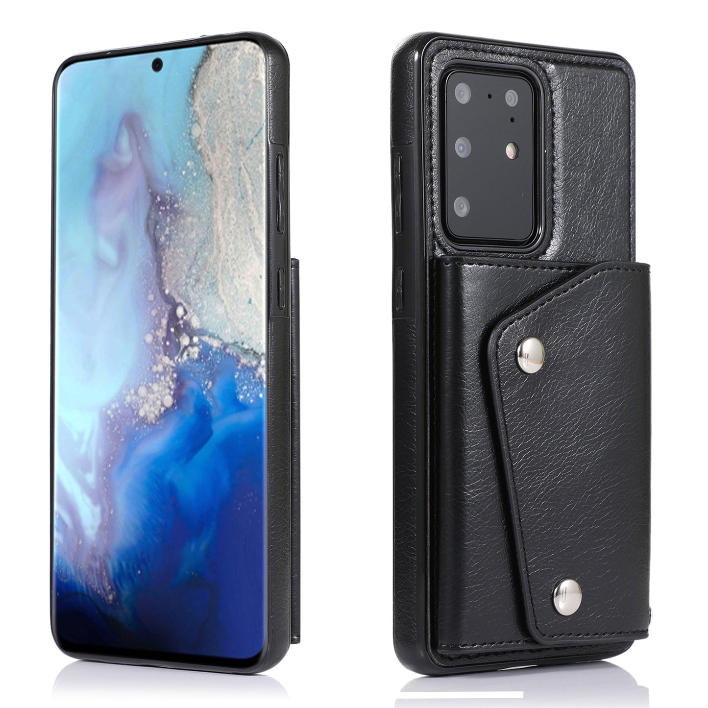 For Samsung Galaxy S20 Ultra Wallet Cover PU Leather Coated TPU Cover [Multi Card Slots] [Strap] - Black