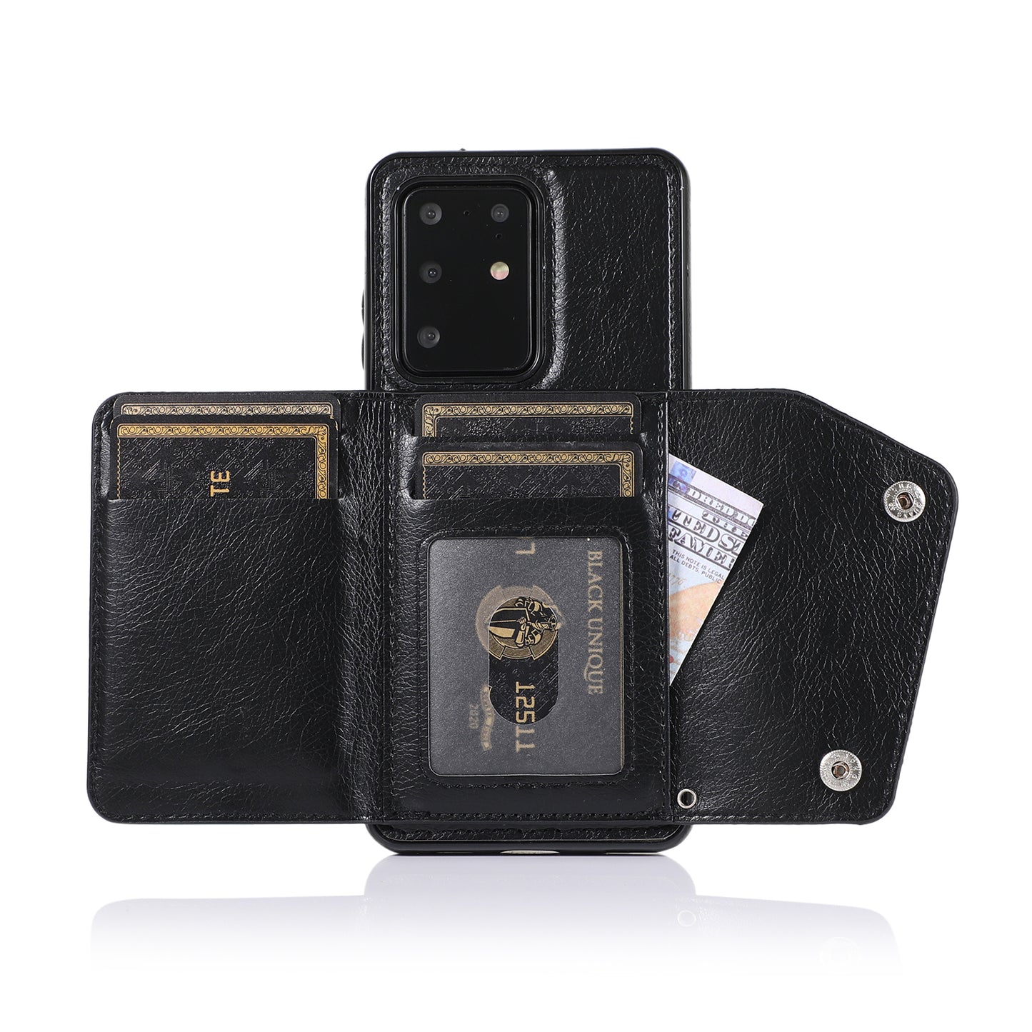 For Samsung Galaxy S20 Ultra Wallet Cover PU Leather Coated TPU Cover [Multi Card Slots] [Strap] - Black