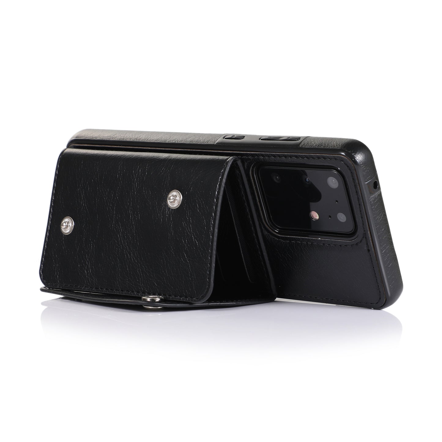 For Samsung Galaxy S20 Ultra Wallet Cover PU Leather Coated TPU Cover [Multi Card Slots] [Strap] - Black