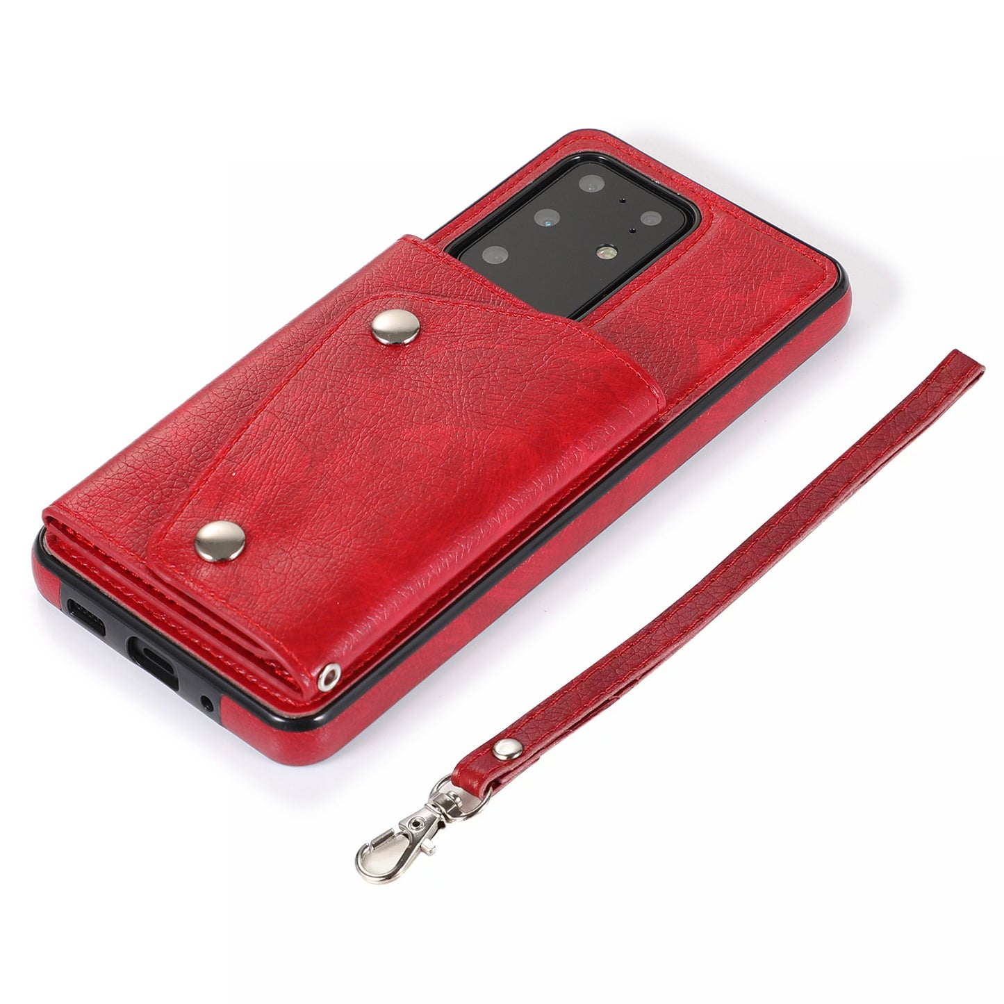 For Samsung Galaxy S20 Ultra Wallet Cover PU Leather Coated TPU Cover [Multi Card Slots] [Strap] - Red