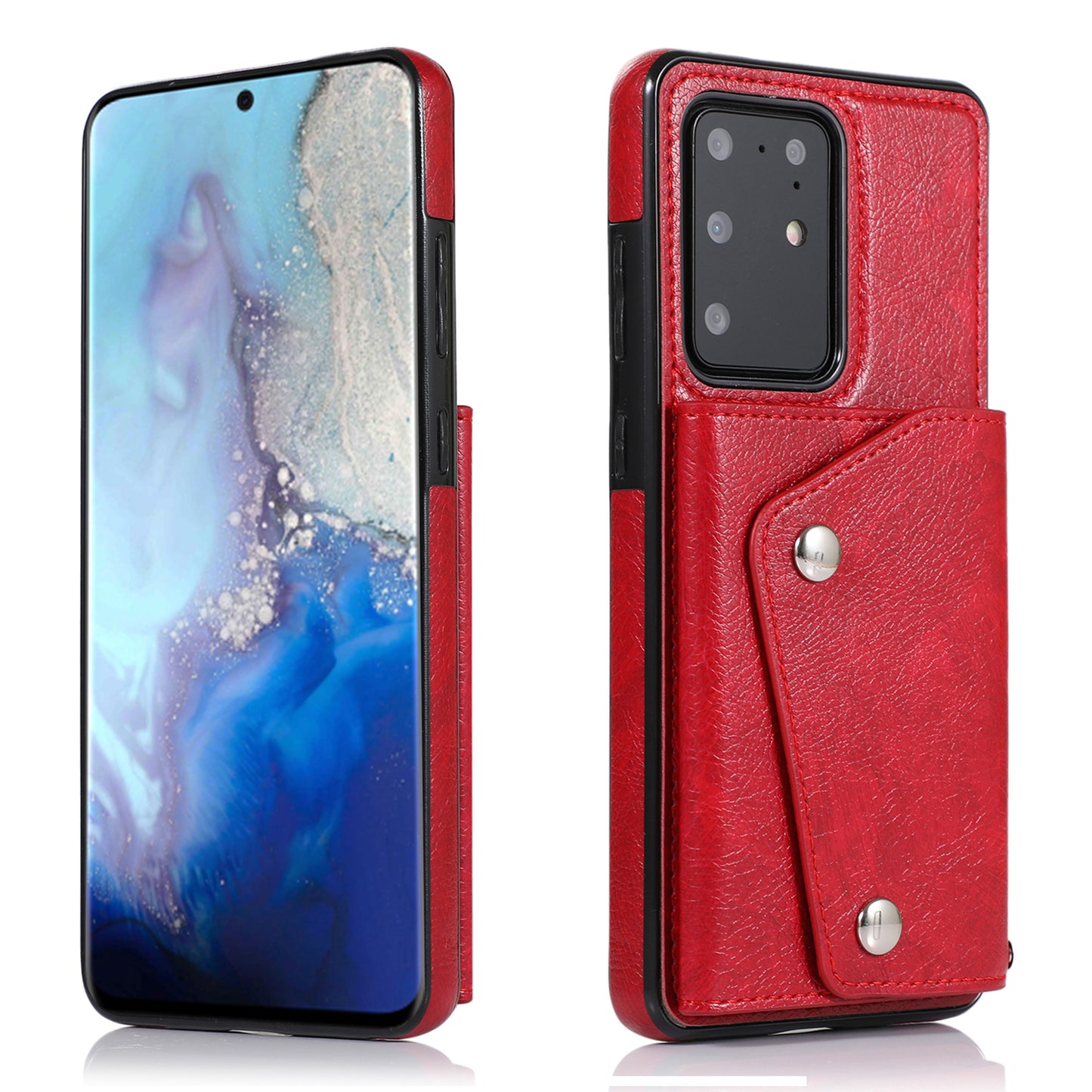 For Samsung Galaxy S20 Ultra Wallet Cover PU Leather Coated TPU Cover [Multi Card Slots] [Strap] - Red